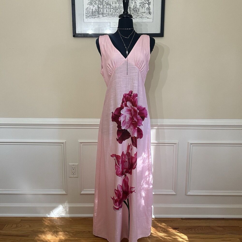 New With Tag Vtg Anthropologie Paper Heart Pink Floral Maxi Dress Large
